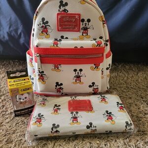 Disney Mickey Mouse Kids Backpack and Wallet Set - Red and White